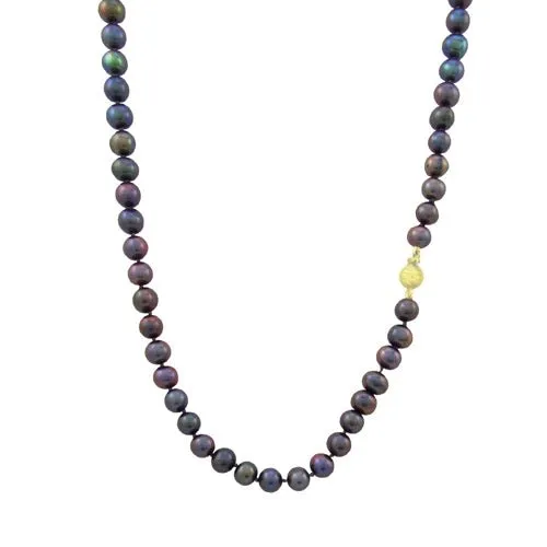 Necklaces BLACK 8MM FRESHWATER PEARL NECKLACE WITH MATTE YELLOW GOLD Penwarden Fine Jewellery Necklaces BLACK 8MM FRESHWATER PEARL NECKLACE WITH MATTE YELLOW GOLD Penwarden Fine Jewellery