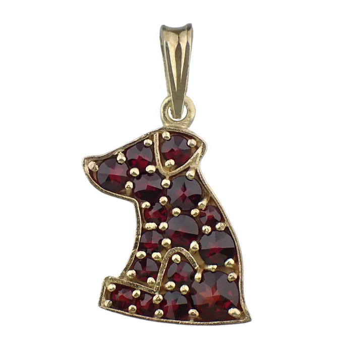 Necklaces Bohemian Red Garnet Dog Pendant in Sterling Silver and Yellow Gold Vermeil Antique Jewelry Mall Necklaces Bohemian Red Garnet Dog Pendant in Sterling Silver and Yellow Gold Vermeil Antique Jewelry Mall