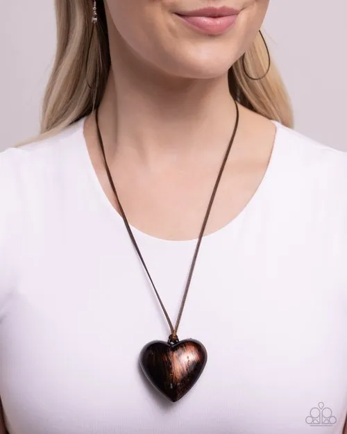 Necklaces Boyfriend Behavior Brown Cord Heart Short Necklace Paparazzi Paparazzi Accessories