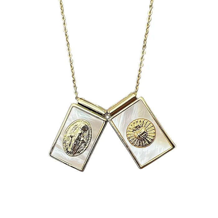 Necklaces BRAZIL GoldPlated Mother of Pearl Scapular Necklace 18inch