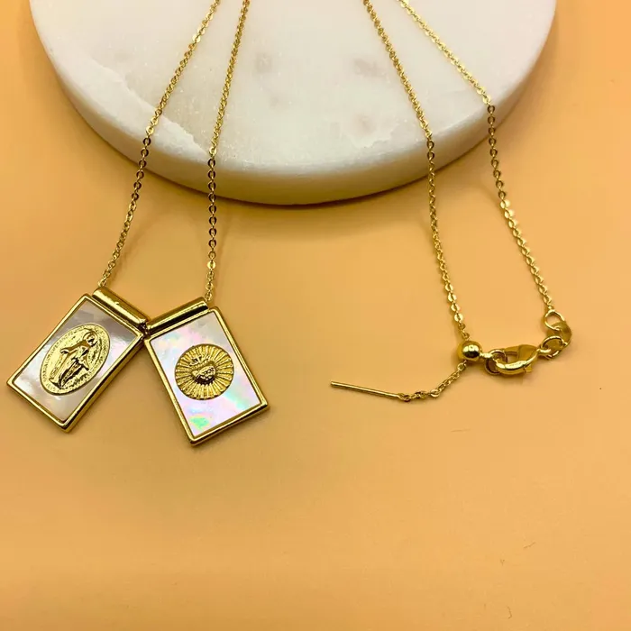 Necklaces BRAZIL GoldPlated Mother of Pearl Scapular Necklace 18inch