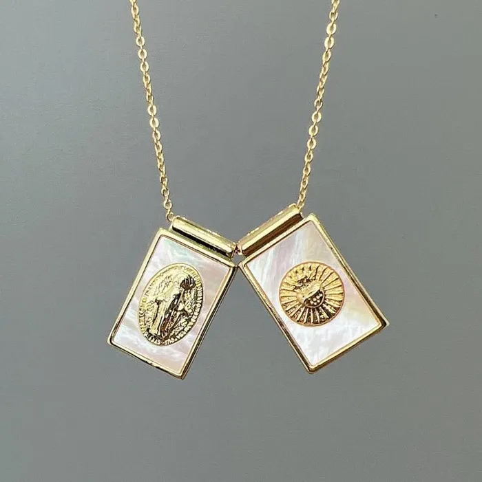 Necklaces BRAZIL GoldPlated Mother of Pearl Scapular Necklace 18inch