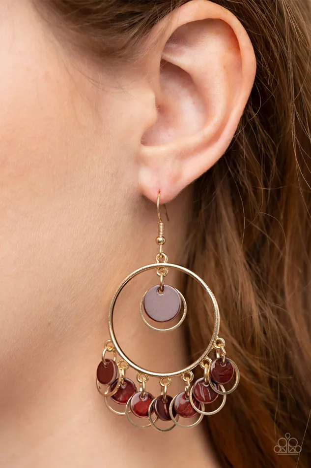 Necklaces Cabana Charm Brown Shelllike Disc Gold Circle Necklace Paparazzi Paparazzi Accessories