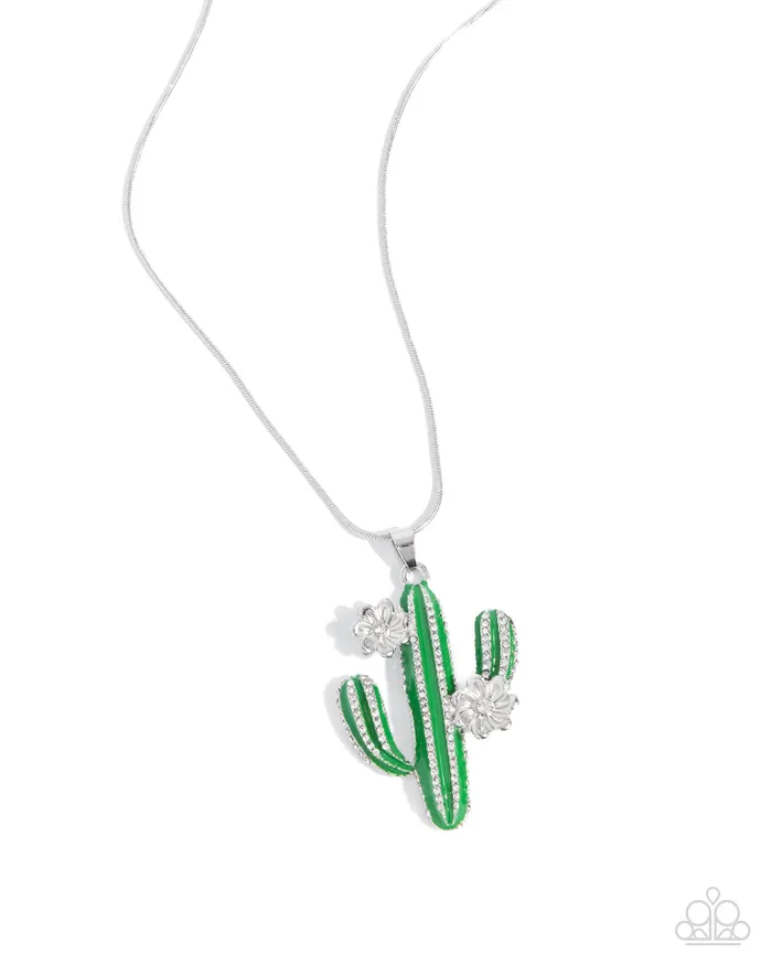 Necklaces Carefree Cactus Green and Silver Short Necklace Paparazzi Paparazzi Accessories Necklaces Carefree Cactus Green and Silver Short Necklace Paparazzi Paparazzi Accessories