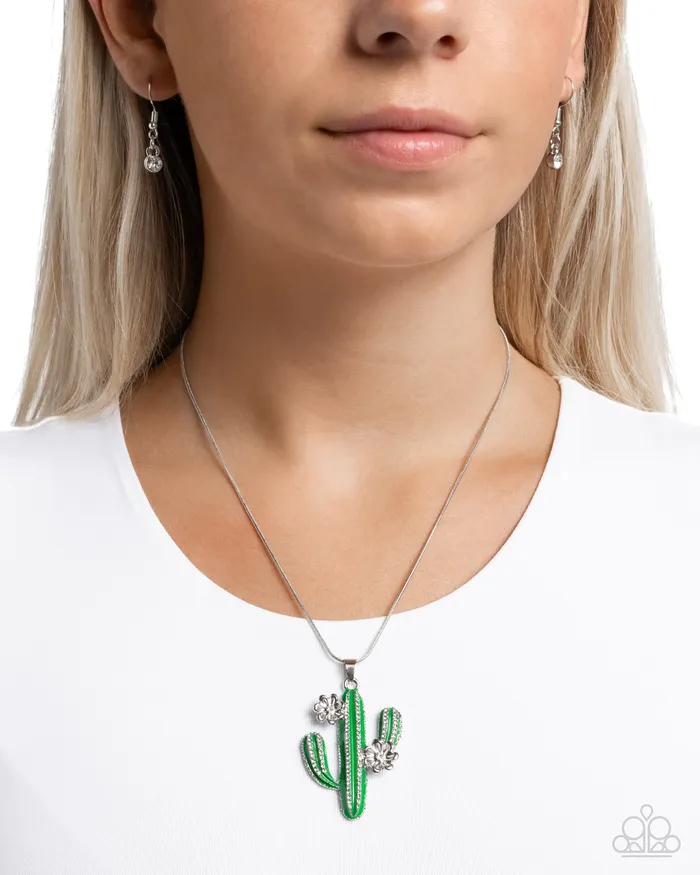 Necklaces Carefree Cactus Green and Silver Short Necklace Paparazzi Paparazzi Accessories
