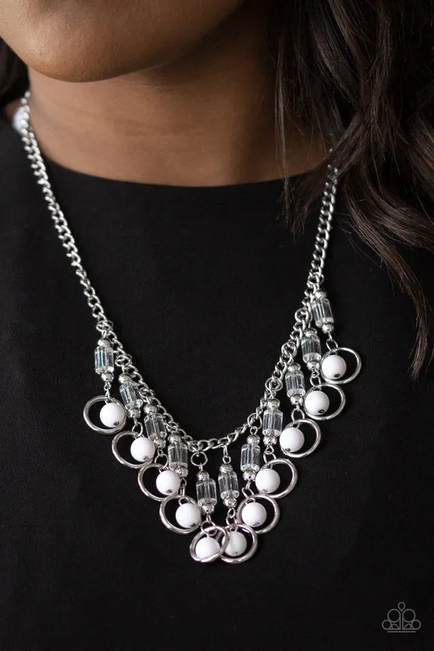 Necklaces Cool Cascade White Bead Silver Circle Fringe Necklace Paparazzi Paparazzi Accessories