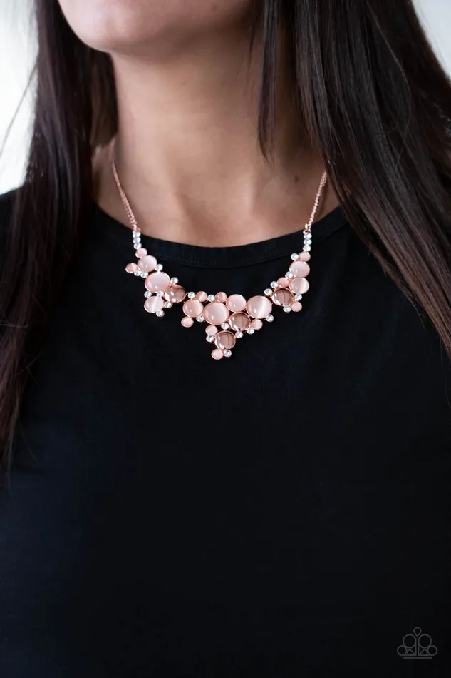 Necklaces Fairytale Affair Copper Shiny Cats Eye Rhinestone Necklace Paparazzi Paparazzi Accessories