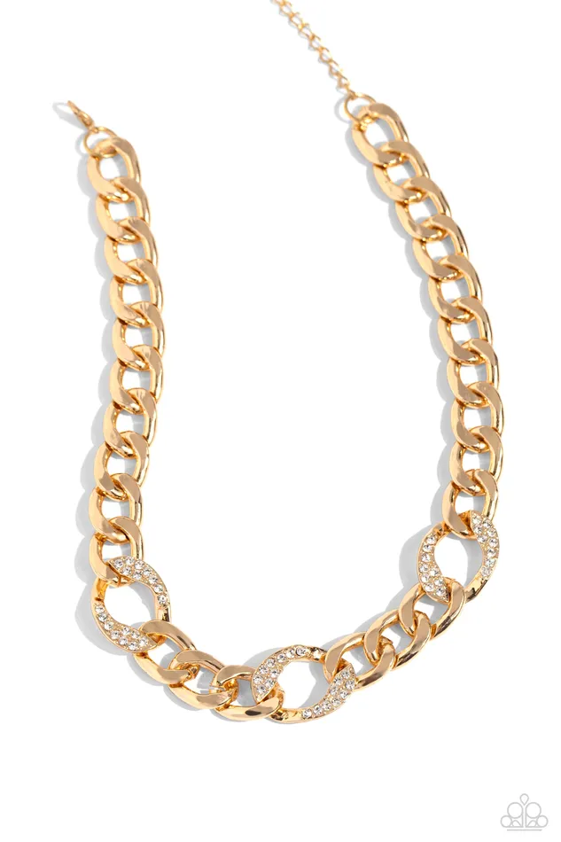 Necklaces Gleaming Harmony Gold Chain Rhinestone Link Short Necklace Paparazzi Paparazzi Accessories Necklaces Gleaming Harmony Gold Chain Rhinestone Link Short Necklace Paparazzi Paparazzi Accessories