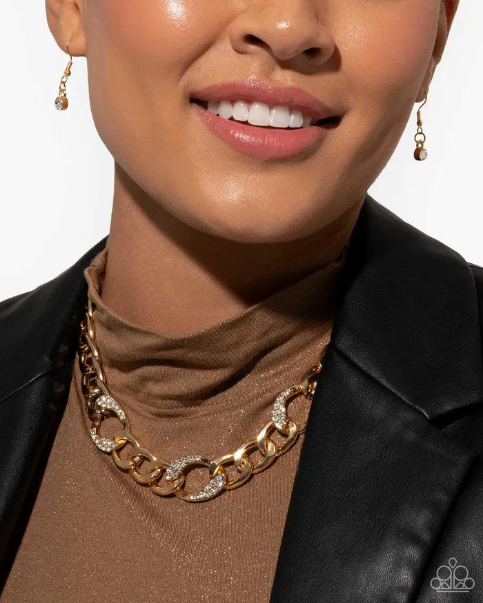 Necklaces Gleaming Harmony Gold Chain Rhinestone Link Short Necklace Paparazzi Paparazzi Accessories