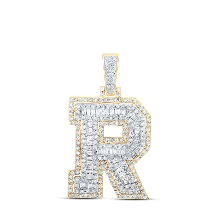Necklaces GND 10Kt Yellow Gold 78CtwDia P1 Initial R Mens Pendant 374 grams