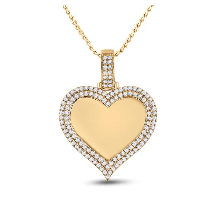 Necklaces GND Gold Heart Charm Pendant 212 Cttw Round Natural Diamond Mens 16 grams Necklaces GND Gold Heart Charm Pendant 212 Cttw Round Natural Diamond Mens 16 grams