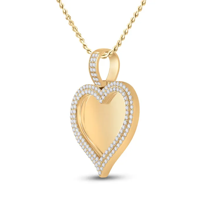 Necklaces GND Gold Heart Charm Pendant 212 Cttw Round Natural Diamond Mens 16 grams
