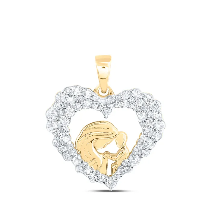 Necklaces GND Gold Mom Child Heart Pendant 38 Cttw Round Natural Diamond Womens 169 grams Necklaces GND Gold Mom Child Heart Pendant 38 Cttw Round Natural Diamond Womens 169 grams