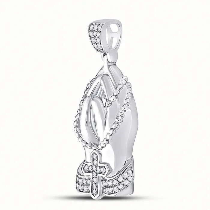 Necklaces GND Gold Praying Hands Rosary Charm Pendant 14 Cttw Round Natural Diamond Mens 405 grams