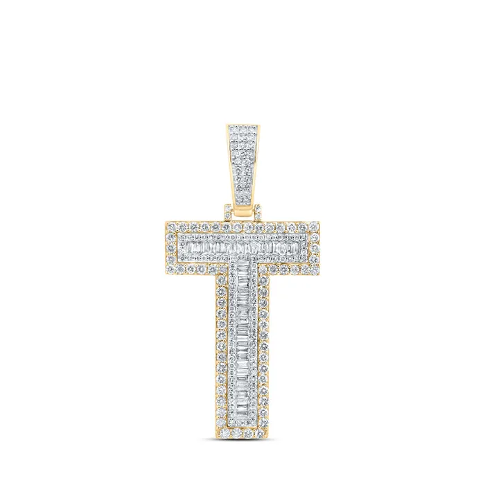 Necklaces GND Gold T Initial Letter Charm Pendant 2 Cttw Baguette Natural Diamond Mens 833 grams Necklaces GND Gold T Initial Letter Charm Pendant 2 Cttw Baguette Natural Diamond Mens 833 grams
