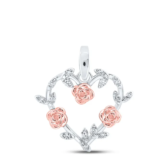 Necklaces GND Sterling Silver Rose Heart Pendant 112 Cttw Round Natural Diamond Womens 123 grams Necklaces GND Sterling Silver Rose Heart Pendant 112 Cttw Round Natural Diamond Womens 123 grams