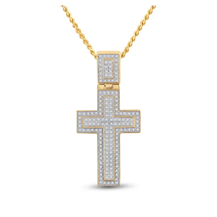 Necklaces Gold Cross Cross Charm Pendant 12 Cttw Round Natural Diamond Mens 702 grams GND