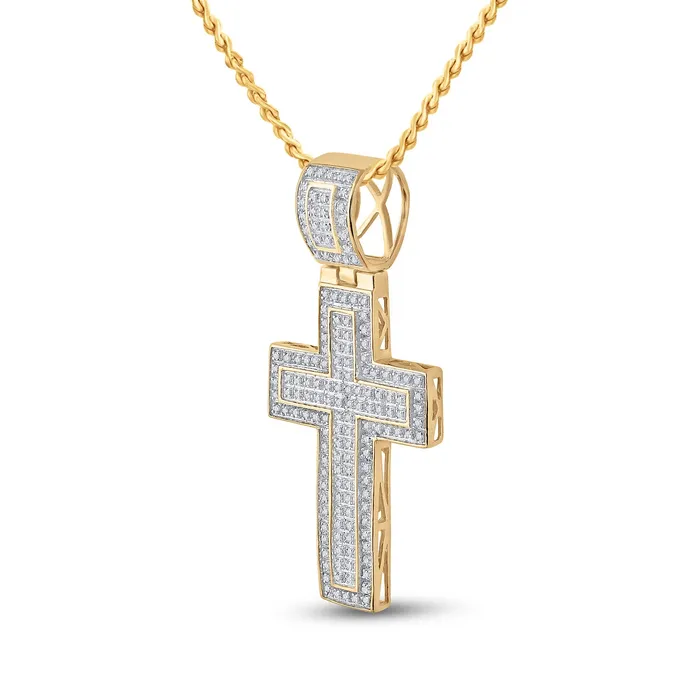 Necklaces Gold Cross Cross Charm Pendant 12 Cttw Round Natural Diamond Mens 702 grams GND