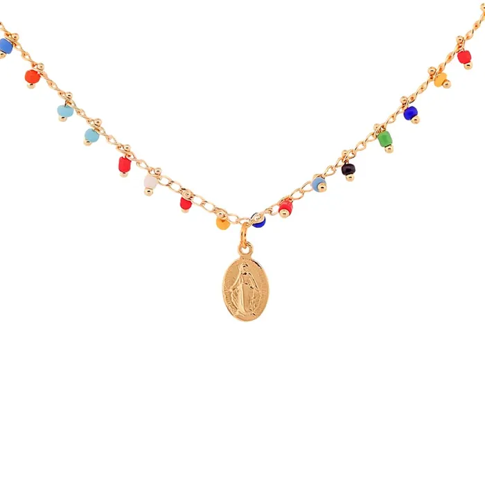 Necklaces GoldPlated Miraculous Medal Multicolor Beaded Necklace 18inch BRAZIL Necklaces GoldPlated Miraculous Medal Multicolor Beaded Necklace 18inch BRAZIL