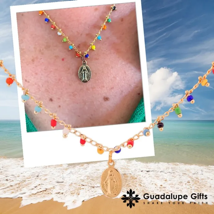 Necklaces GoldPlated Miraculous Medal Multicolor Beaded Necklace 18inch BRAZIL