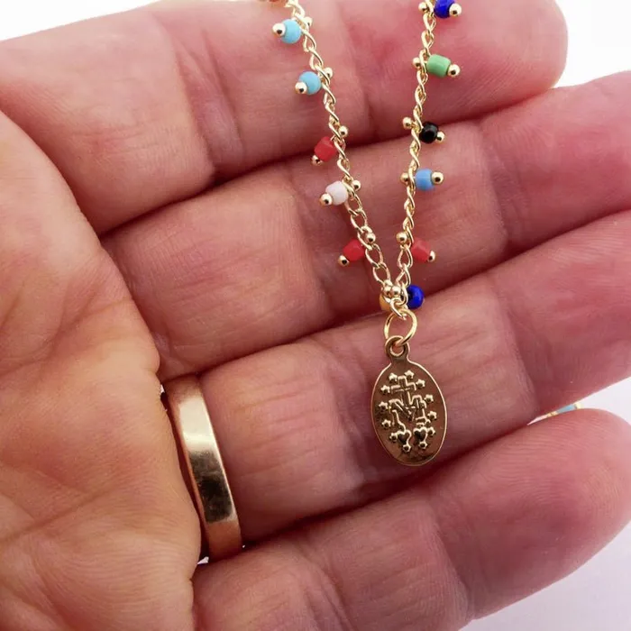 Necklaces GoldPlated Miraculous Medal Multicolor Beaded Necklace 18inch BRAZIL