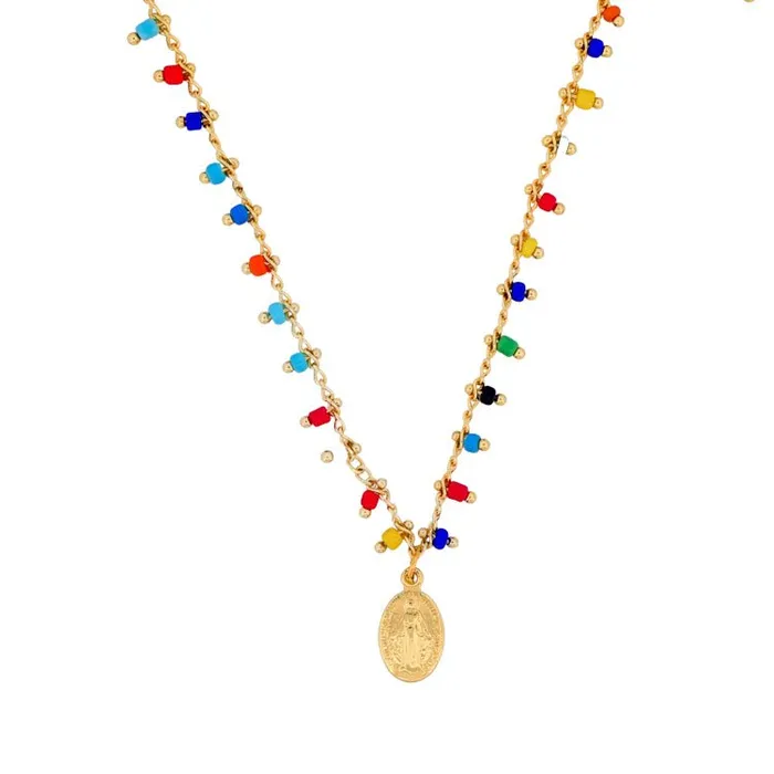 Necklaces GoldPlated Miraculous Medal Multicolor Beaded Necklace 18inch BRAZIL
