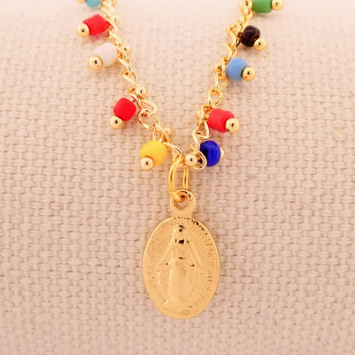 Necklaces GoldPlated Miraculous Medal Multicolor Beaded Necklace 18inch BRAZIL