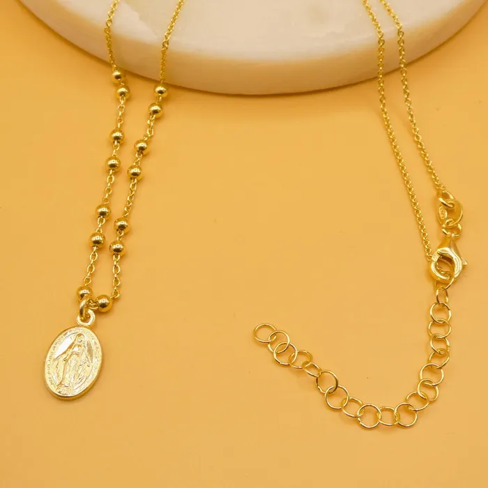 Necklaces ITALY Gold Vermeil Miraculous Mary Medal Necklace