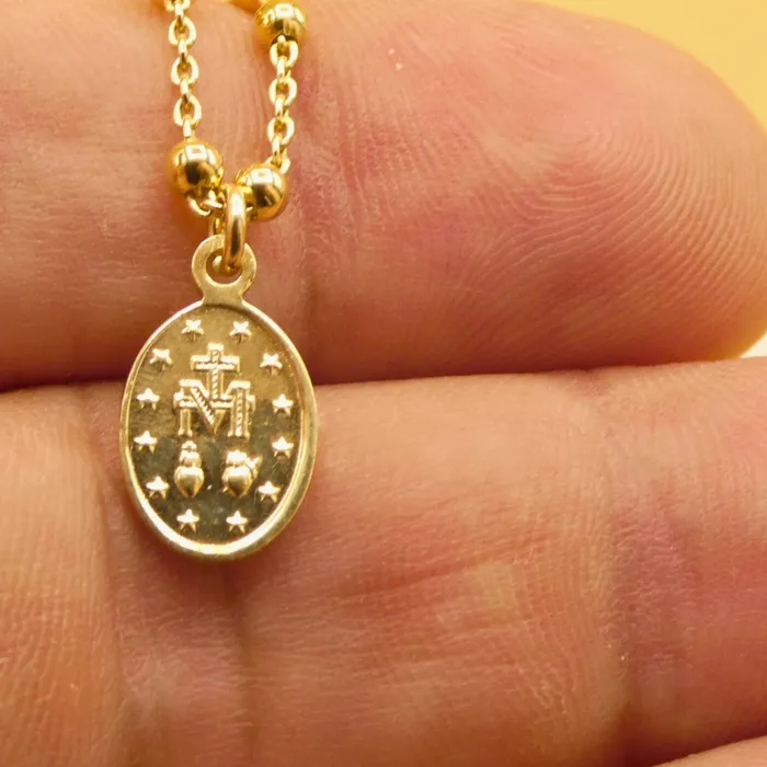 Necklaces ITALY Gold Vermeil Miraculous Mary Medal Necklace