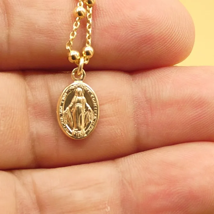 Necklaces ITALY Gold Vermeil Miraculous Mary Medal Necklace