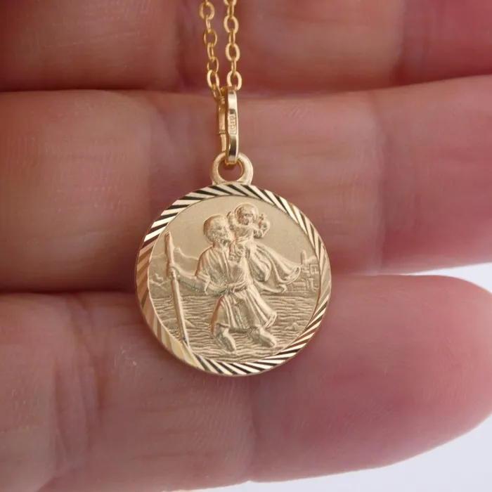 Necklaces ITALY Gold Vermeil Saint Christopher Necklace 18inch