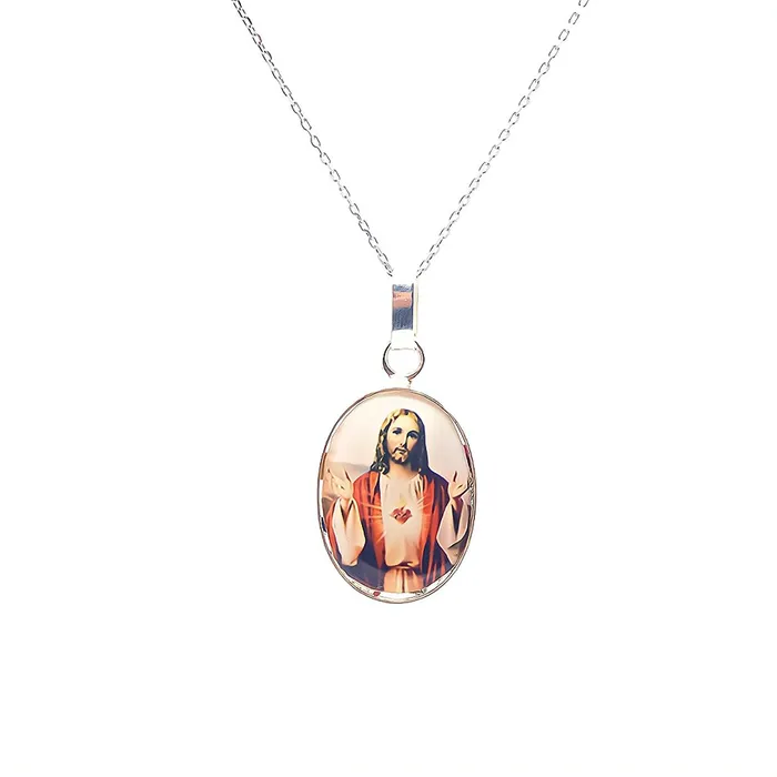 Necklaces MEXICO Our Lady of Mount Carmel Scapular Oval Small Medal Necklace w Pressed Flowers 18inch
