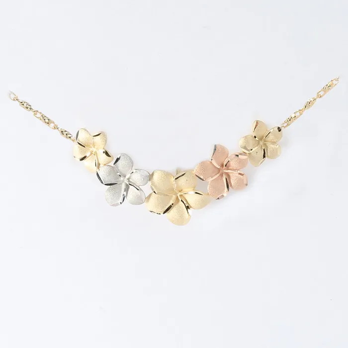 Necklaces Nakoa 14K Solid Yellow Gold TriColor Plumeria Slider Pendant Chain Sold Separately Necklaces Nakoa 14K Solid Yellow Gold TriColor Plumeria Slider Pendant Chain Sold Separately