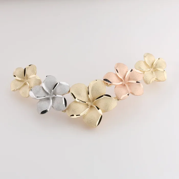 Necklaces Nakoa 14K Solid Yellow Gold TriColor Plumeria Slider Pendant Chain Sold Separately