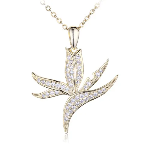 Necklaces Nakoa Jeweler Sterling Silver Yellow Gold Plated Pave Cubic Zirconia Bird of Paradise Pendant Chain Sold Separately Necklaces Nakoa Jeweler Sterling Silver Yellow Gold Plated Pave Cubic Zirconia Bird of Paradise Pendant Chain Sold Separately