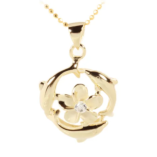 Necklaces Nakoa Yellow Gold Plated Sterling Silver Swimming Circle Dolphins wPlumeria Pendant Chain Sold Separately Necklaces Nakoa Yellow Gold Plated Sterling Silver Swimming Circle Dolphins wPlumeria Pendant Chain Sold Separately