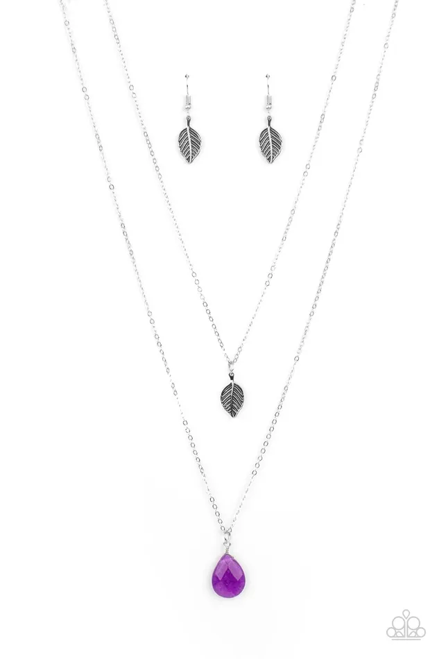 Necklaces Natural Essence Purple Teardrop Gem Silver Leaf Layered Necklace Paparazzi Paparazzi Accessories Necklaces Natural Essence Purple Teardrop Gem Silver Leaf Layered Necklace Paparazzi Paparazzi Accessories