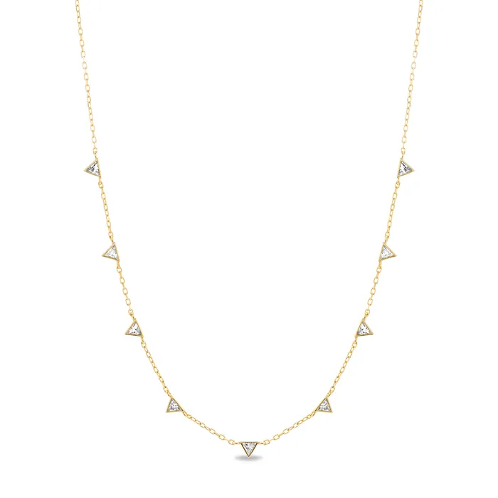Necklaces Noblepack CA Silver CZ Triangle Station Cable Chain 153 Necklace