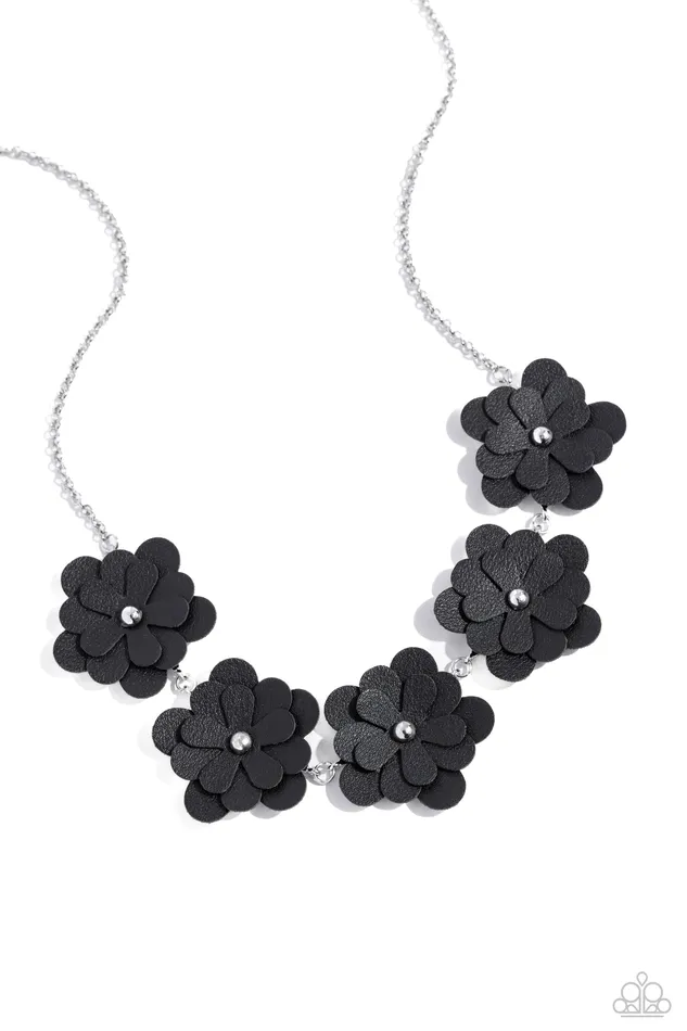 Necklaces Paparazzi Accessories Balance of FLOWER Black Leather Flower Silver Short Necklace Paparazzi Necklaces Paparazzi Accessories Balance of FLOWER Black Leather Flower Silver Short Necklace Paparazzi