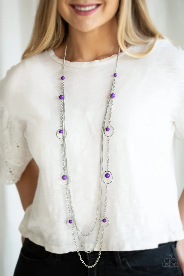 Necklaces Paparazzi Accessories Collectively Carefree Purple Bead Silver Layered Necklace Paparazzi