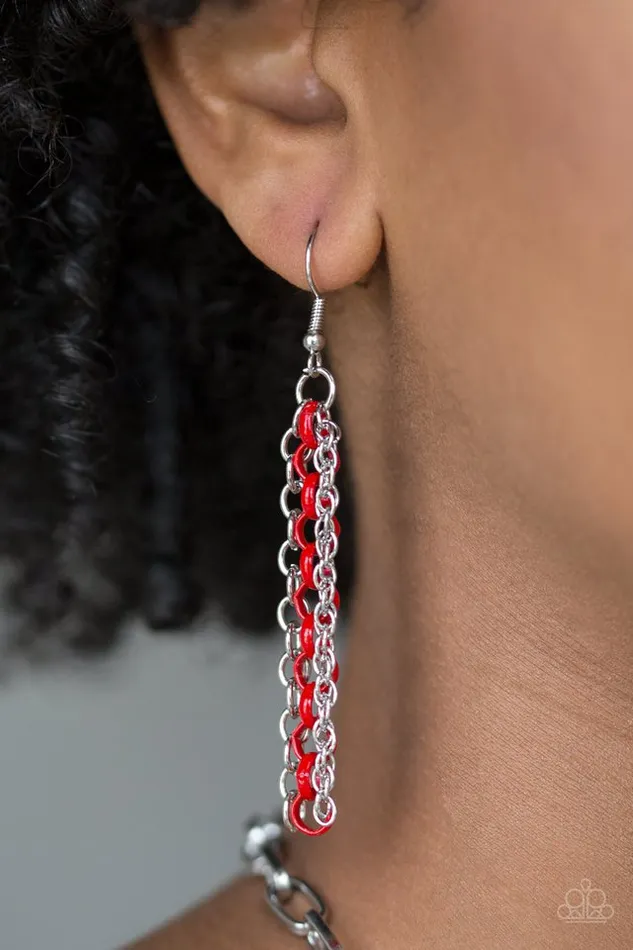 Necklaces Paparazzi Accessories Color Bomb Red and Silver Layered Chain Necklace Paparazzi
