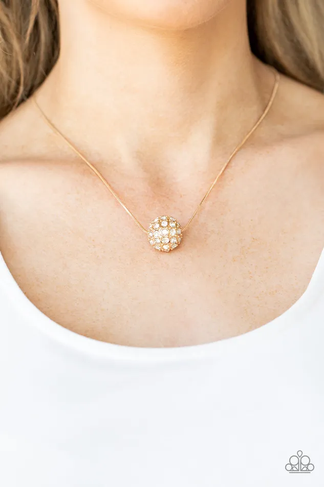 Necklaces Paparazzi Accessories Come Out of Your BOMBSHELL Gold White Rhinestone Bead Necklace Paparazzi