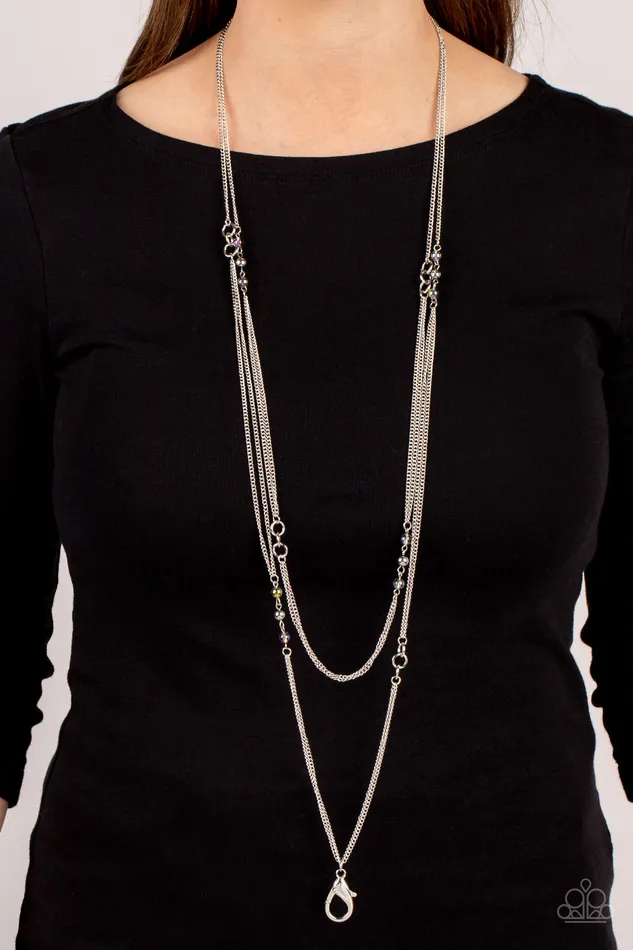 Necklaces Paparazzi Accessories Ethereal Expectations Multi Oil Spill Iridescent Bead Silver Lanyard Necklace Paparazzi