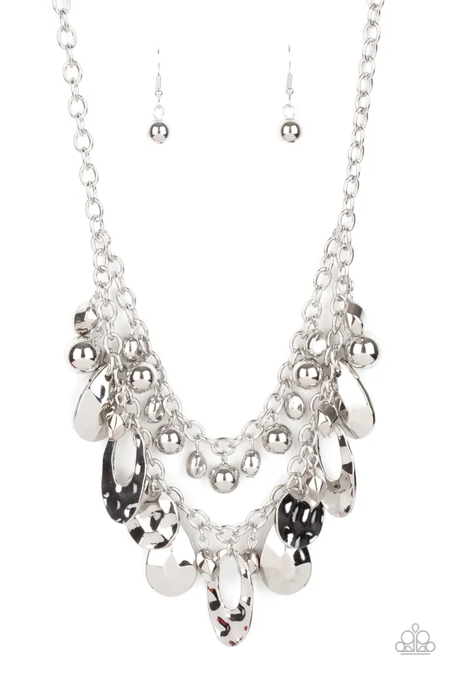 Necklaces Paparazzi Accessories Extra Exhilarating Silver Hammered Layered Necklace Paparazzi Necklaces Paparazzi Accessories Extra Exhilarating Silver Hammered Layered Necklace Paparazzi
