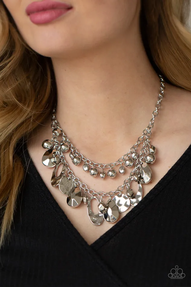 Necklaces Paparazzi Accessories Extra Exhilarating Silver Hammered Layered Necklace Paparazzi