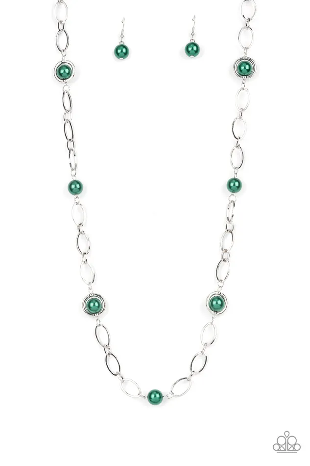 Necklaces Paparazzi Accessories Fundamental Fashion Green Pearl Silver Necklace Paparazzi