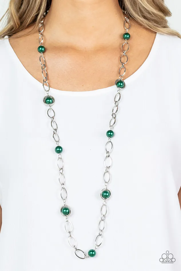 Necklaces Paparazzi Accessories Fundamental Fashion Green Pearl Silver Necklace Paparazzi