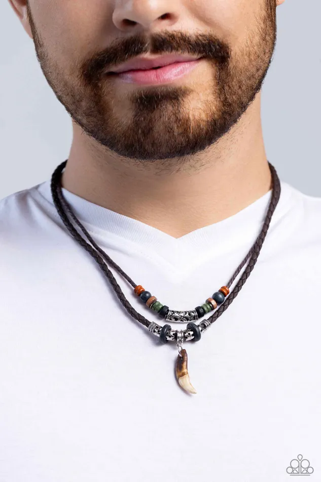 Necklaces Paparazzi Accessories Gator Bait Multi Brown and Black Cord Tooth Urban Necklace Paparazzi