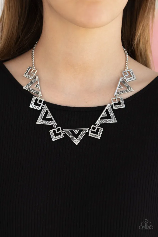 Necklaces Paparazzi Accessories Giza Goals Silver Triangle Tribal Necklace Paparazzi