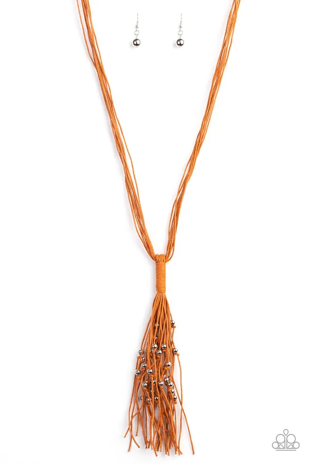 Necklaces Paparazzi Accessories HandKnotted Knockout Paparazzi Orange Cord Silver Bead Tassel Necklace Necklaces Paparazzi Accessories HandKnotted Knockout Paparazzi Orange Cord Silver Bead Tassel Necklace